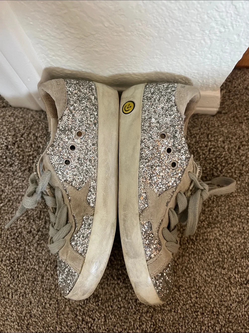 Golden Goose Kids Silver Glitter Lace-Up Sneakers with Gray Suede Star